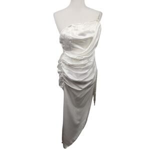 Retrofete White Strapless Asymmetrical Rhinestone Dress Size XS